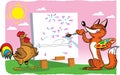 puzzle sly fox draws a portrait of a rooster Royalty Free Stock Photo